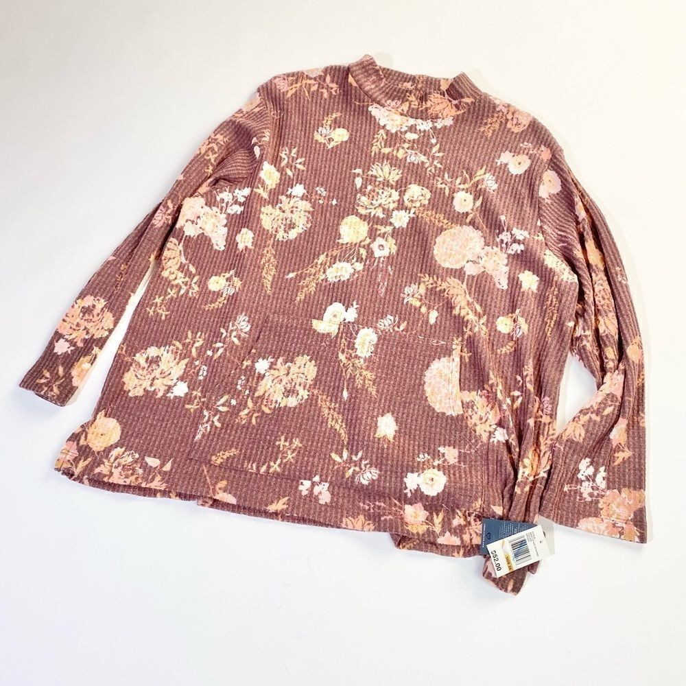 Angels forever young lightweight long sleeve floral waffle pattern shirt top 3x